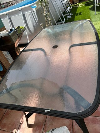 Mesa de jardín cristal y metal