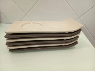 Juego 6 Tazas Café y Platos Cerámica