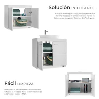 Mueble de baño 2 espaciosos compartimentos 60 x 35 x 56 cm blanco