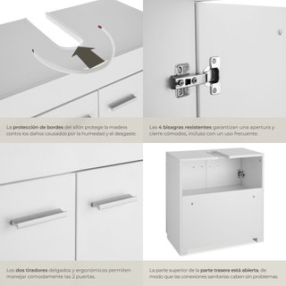 Mueble de baño 2 espaciosos compartimentos 60 x 35 x 56 cm blanco