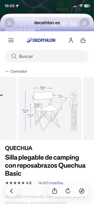 Silla plegable de camping con reposabrazos Quechua