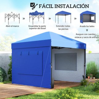Carpa Plegable 3x3m c/ 3 Paredes y 2 Ventanas