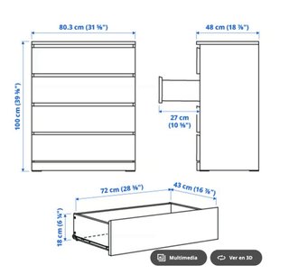 Cómoda Malm Ikea 4 cajones madera