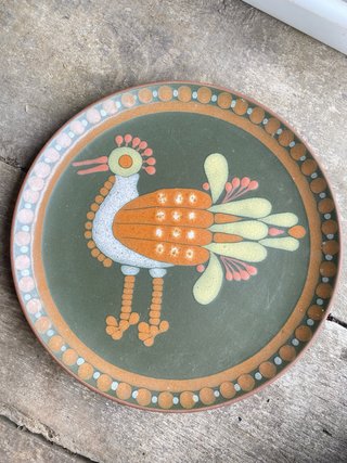 Plato porcelana artesanal vintage ave 70s