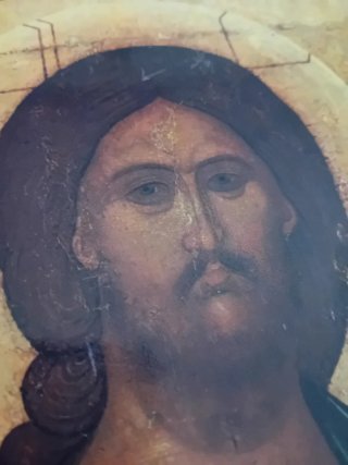 Icona Sacra Cristo Pantocratore Legno Intagliato
