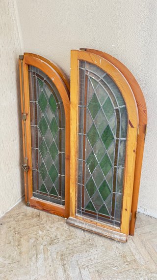 Ventanas madera vidriera lacada. 2 unidades