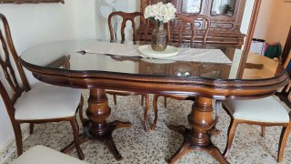 Mesa comedor madera maciza y cristal
