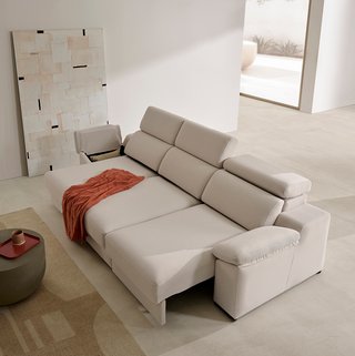 Sofá Chaise Longue Reclinable y Deslizante Beige