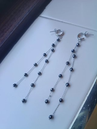 Pendientes largos plata y hematites