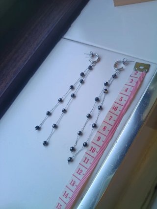 Pendientes largos plata y hematites