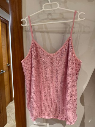 Camiseta tirantes lentejuelas rosa