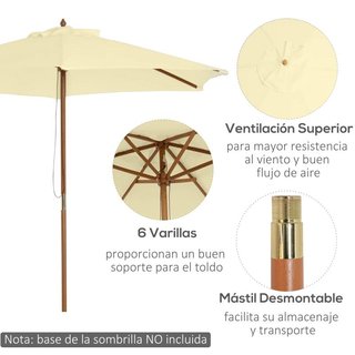 Sombrilla Parasol Madera Ø250 Crema con Polea