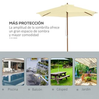 Sombrilla Parasol Madera Ø250 Crema con Polea