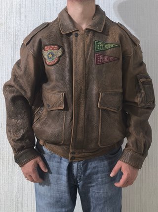 Chaqueta cuero aviador parches