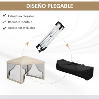 Cenador Jardín 3x3m con Mosquiteras Beige