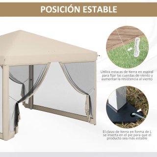Cenador Jardín 3x3m con Mosquiteras Beige