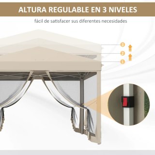 Cenador Jardín 3x3m con Mosquiteras Beige
