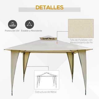 Gazebo Exterior Doble Techo Anti UV Beige 345cm