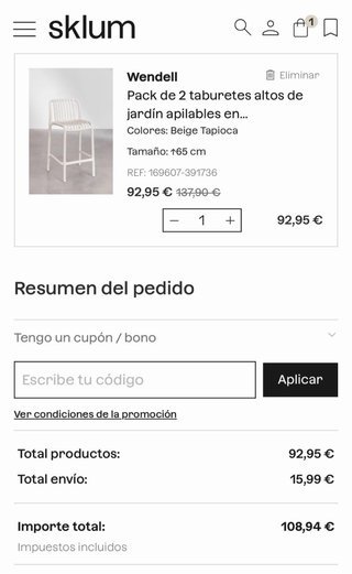 Pack 2 Taburetes Altos Sklum beige NUEVOS
