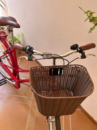 Bicicleta de paseo roja con cesta