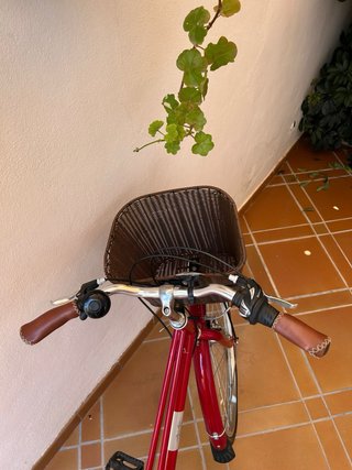 Bicicleta de paseo roja con cesta