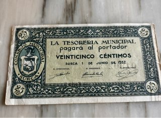 Billete 25 céntimos 1937 Sueca Municipal
