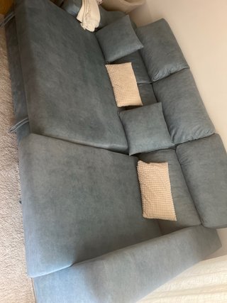 Sofá chaislonge modular verde claro con 2 puff
