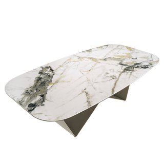 Mesa comedor mármol porcelánico y acero