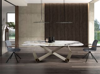 Mesa comedor mármol porcelánico y acero