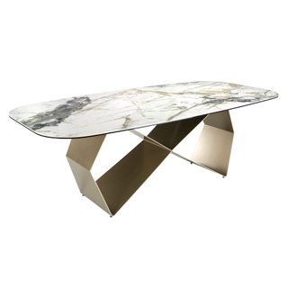 Mesa comedor mármol porcelánico y acero