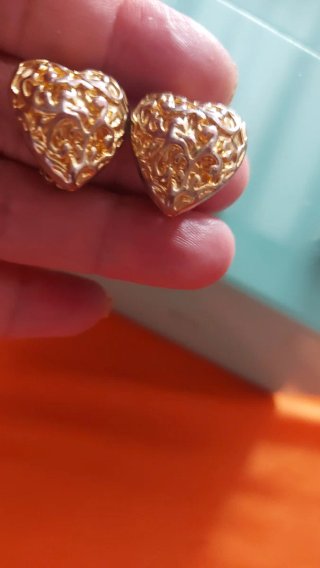 Conjunto Pendientes y Anillo Corazón Vintage Dorad