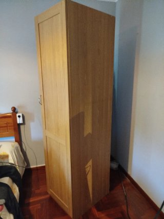 Armario de madera con puerta y estantes