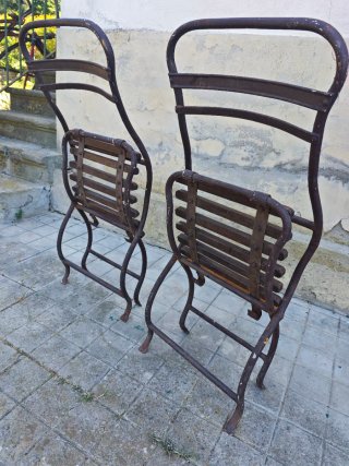 Coppia Sedie Pieghevoli Ferro e Legno