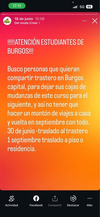 Trastero para compartir en Burgos
