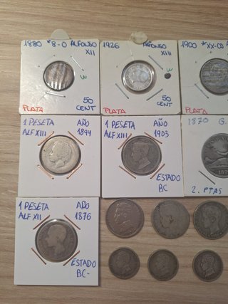 Lotto di 21 monete in argento 1870-1904 Alfonso XII XIII