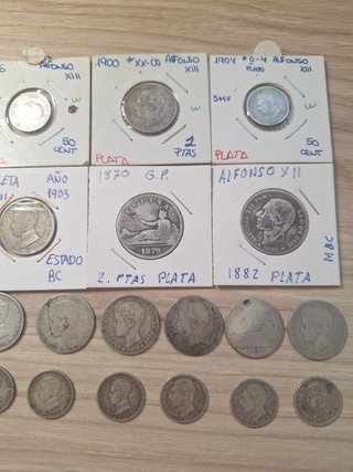 Lotto di 21 monete in argento 1870-1904 Alfonso XII XIII