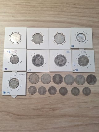 Lotto di 21 monete in argento 1870-1904 Alfonso XII XIII