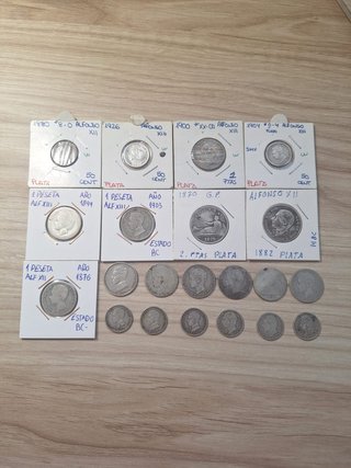 Lotto di 21 monete in argento 1870-1904 Alfonso XII XIII