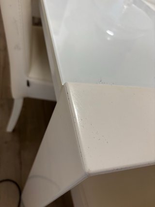 Tavolo da pranzo bianco in vetro e legno