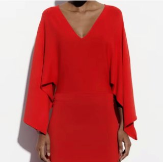 Vestido Zara Rojo Manga Campana