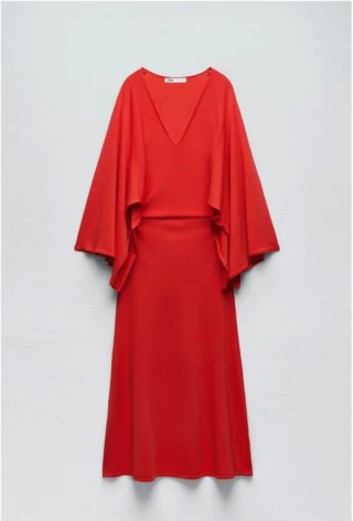 Vestido Zara Rojo Manga Campana