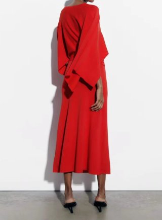 Vestido Zara Rojo Manga Campana