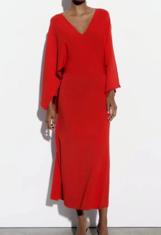Vestido Zara Rojo Manga Campana