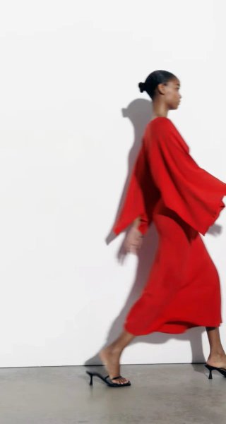 Vestido Zara Rojo Manga Campana