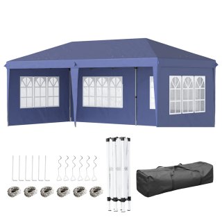 Carpa Plegable Azul 6x3m con 4 Laterales