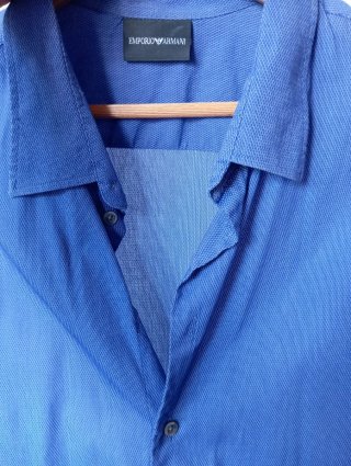 Camisa Emporio Armani Azul Manga Larga