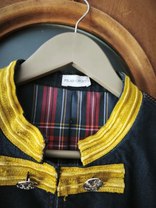 Chaqueta Denim Militar Azul y Dorada