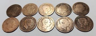 Lote 10 monedas cobre 5 céntimos Alfonso XII