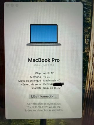 MacBook Pro M1 2020 13” 16GB con solo 270 ciclos