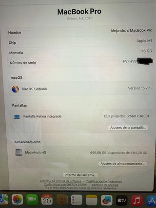 MacBook Pro M1 2020 13” 16GB con solo 270 ciclos